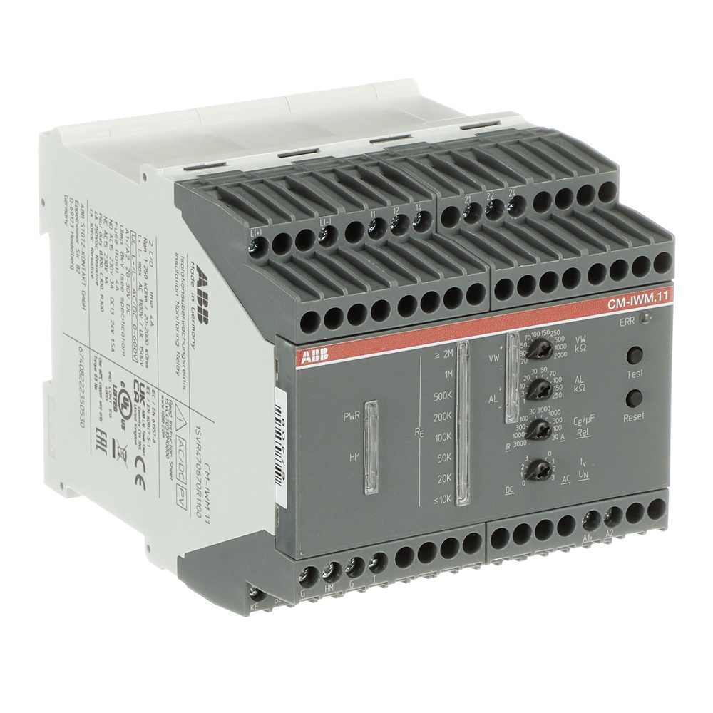 Relè monitoraggio isolamento CM-IWM.11 2 contatti, 1-250kΩ, 24VDC, per sistemi IT AC/DC con elevata capacità di dispersione fino a 3000 µF