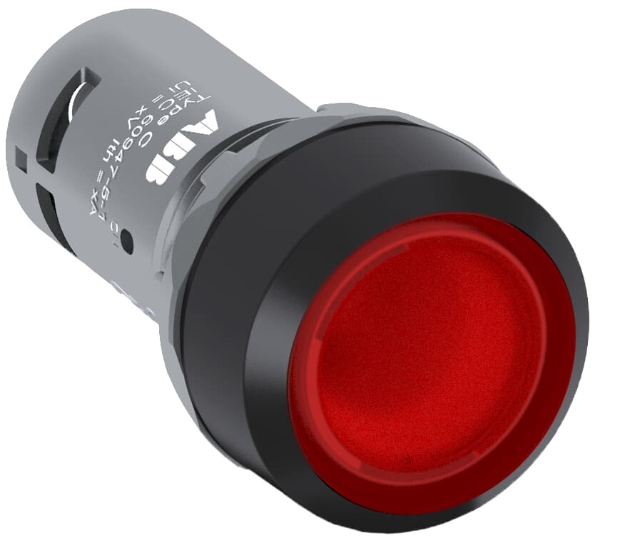 Pulsante compatto illuminato rosso momentaneo 24V per applicazioni industriali