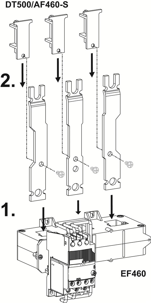 Kit montaggio relè DT500/AF460-S per contattori AF400/AF460, installazione sicura e affidabile