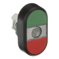 Pulsante doppio luminoso verde/rosso illuminato plastica nera per controllo circuiti elettrici