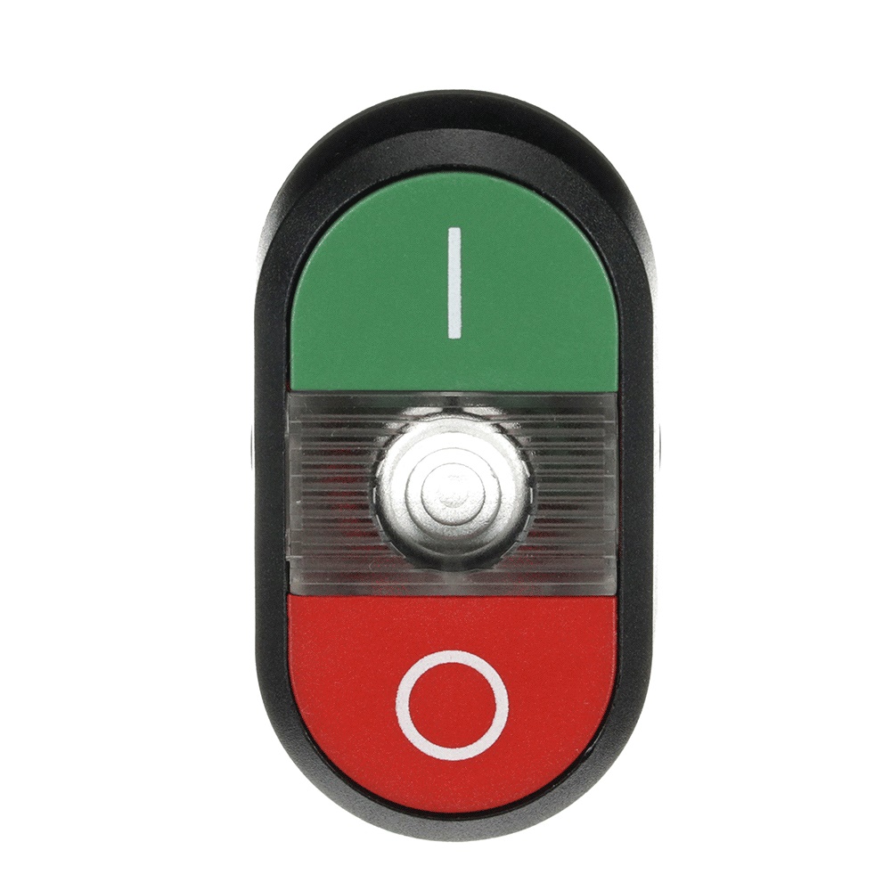 Pulsante doppio luminoso MPD2-11C verde/rosso plastica nera per controllo industriale