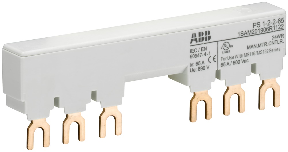 Barre collettore trifase 65A per 2 interruttori motore MS116/MS132, connessione sicura quadri elettrici