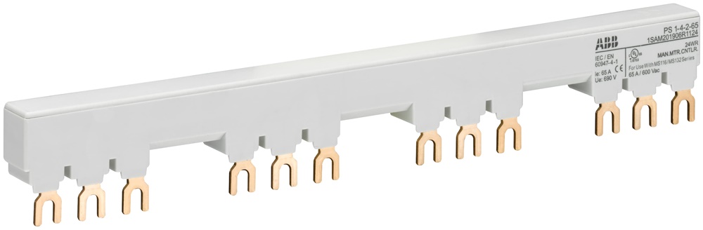 Barra collettrice trifase 65A per 4 motor starter MS116/MS132 con 2 contatti ausiliari