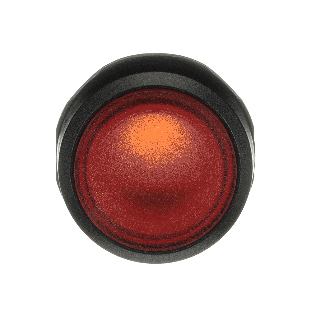 Pulsante comando mantenuto illuminato rosso ghiera nera per quadri elettrici industriali e civili