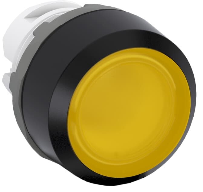 Pulsante stabilizzato giallo illuminato plastica nera per controllo industriale e civile