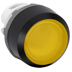 Pulsante stabilizzato giallo illuminato plastica nera per controllo industriale e civile