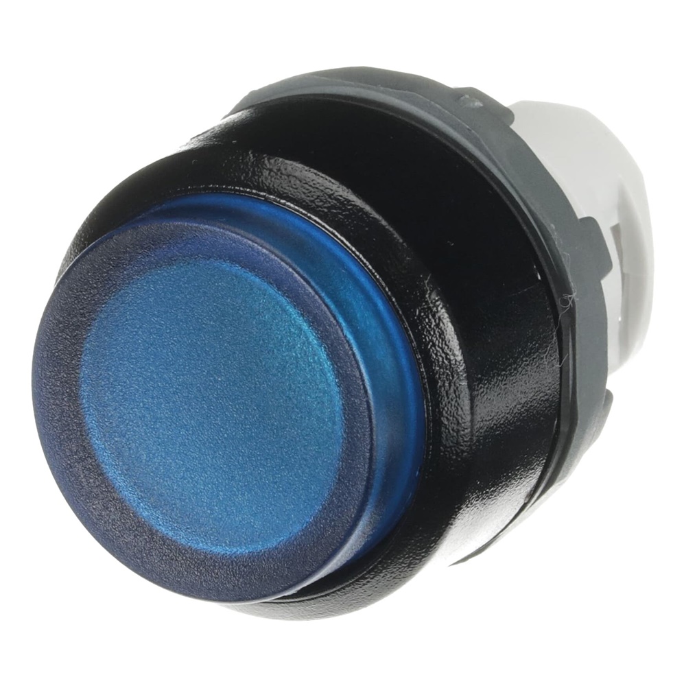 Pulsante elettrico illuminato blu con ghiera nera ELEP 362 6 per controllo impianti elettrici