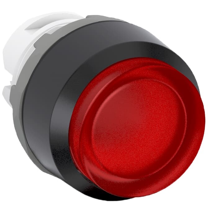 Pulsante luminoso rosso mantenuto corpo nero per controllo impianti elettrici professionali