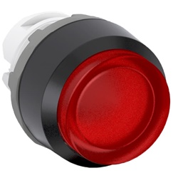 Pulsante luminoso rosso mantenuto corpo nero per controllo impianti elettrici professionali