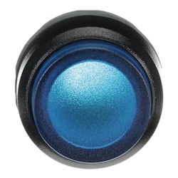 Pulsante stabilizzato illuminato blu MP4-11L con ghiera nera per comandi elettrici affidabili e duraturi