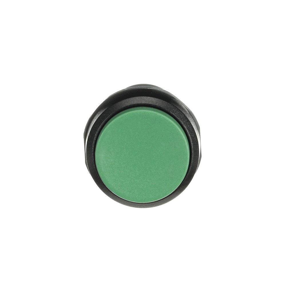 Pulsante comando elettrico compatto verde 1NA+1NC placca nera per impianti industriali