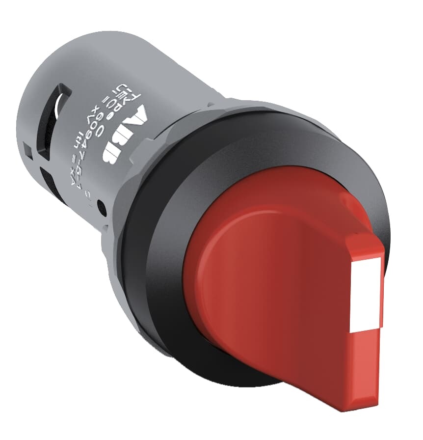 Selettore compatto 3 posizioni manopola corta rosso 2NO 300V per quadri elettrici e impianti comando