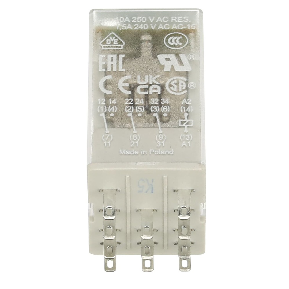 Relè interfaccia pluggable CR-M024DC3L 24VDC 3 contatti c/o 250V 10A con LED e pulsante test per montaggio su guida DIN