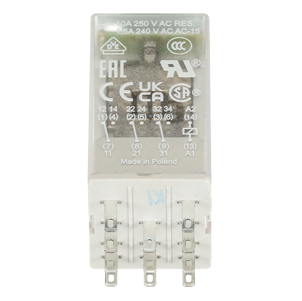 Relè interfaccia pluggable CR-M110AC3L 110VAC 3 contatti commutabili 250V 10A con LED e pulsante test per montaggio su guida DIN