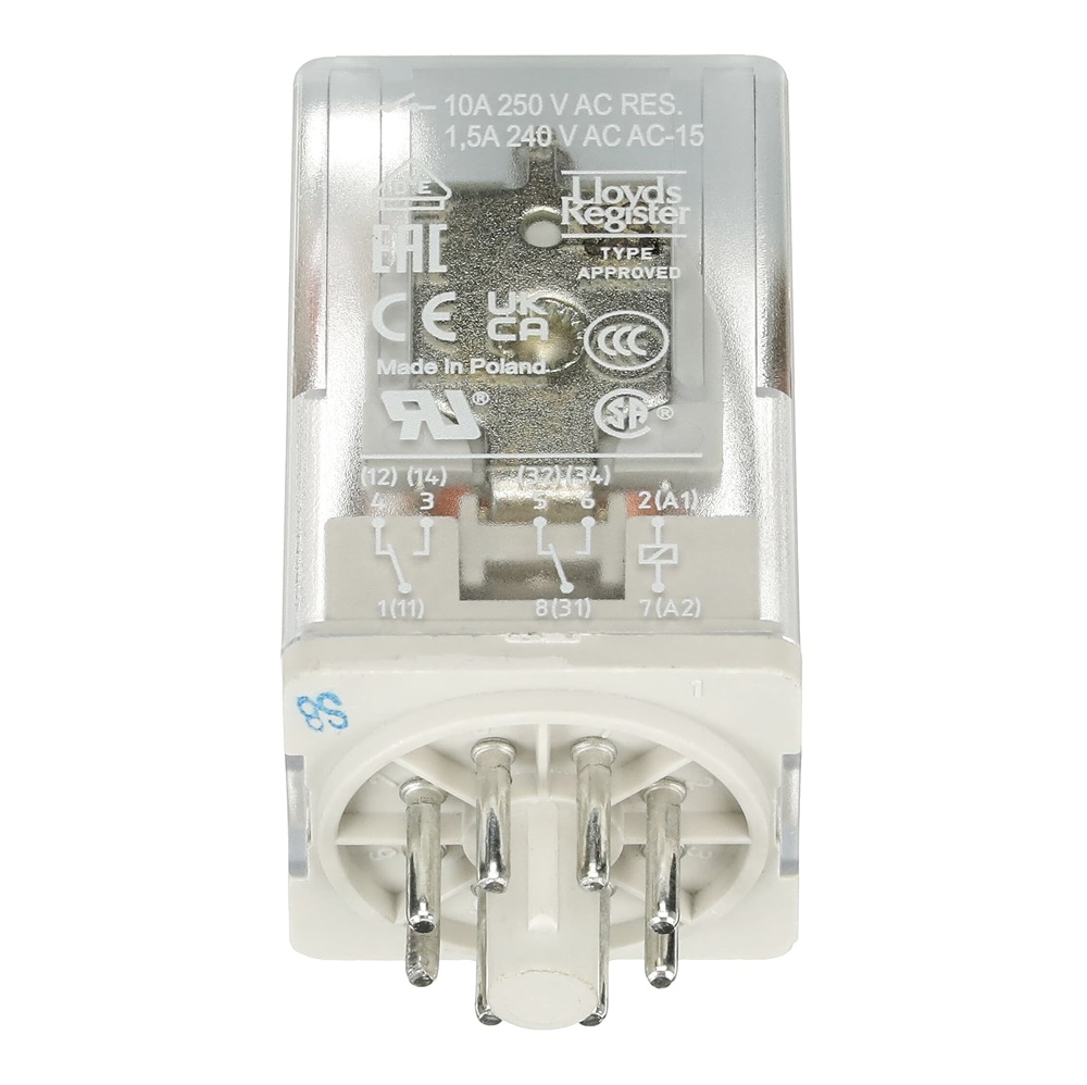 Relè interfaccia pluggable 24V DC 2 contatti invertitori 250V 10A con LED e pulsante test per automazione industriale