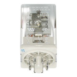 Relè interfaccia pluggable 24V DC 2 contatti invertitori 250V 10A con LED e pulsante test per automazione industriale