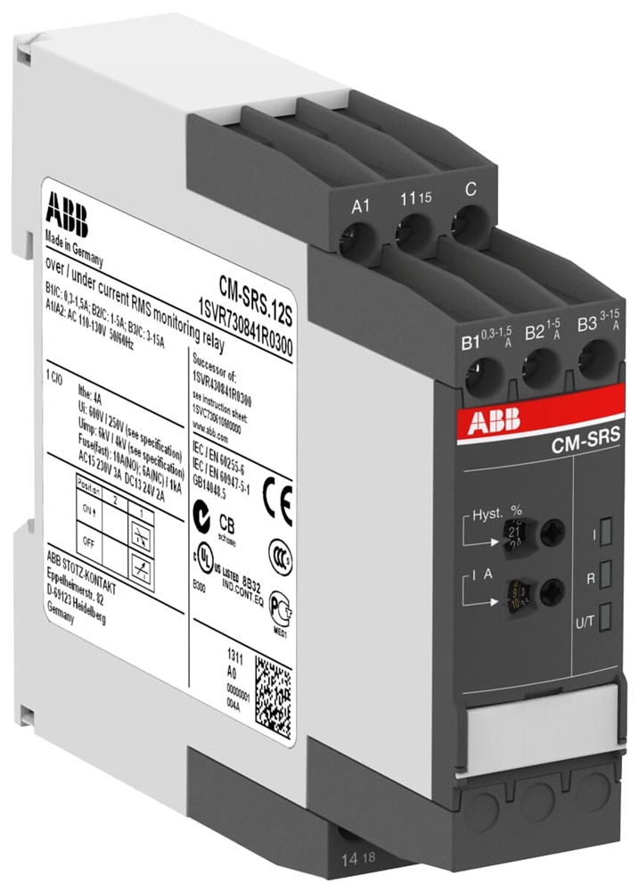 Relè monitoraggio corrente CM-SRS.11S 1c/o 3mA-1A RMS 220-240VAC controllo sovra/sottocorrente installazione modulare impianti elettrici