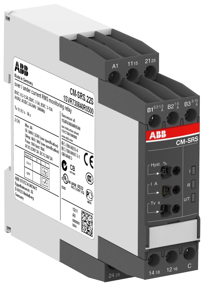Relè monitoraggio corrente CM-SRS.21S 2 contatti 1A 220-240V AC per controllo sovra/sottocorrente industriale e civile