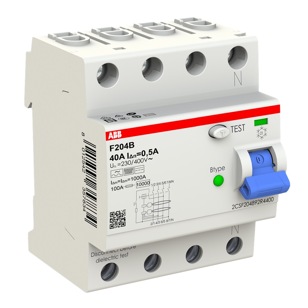 Interruttore Differenziale Residuo F204B 4 Poli 500 mA 40 A Tipo B Protezione Correnti Difetto Terra DC