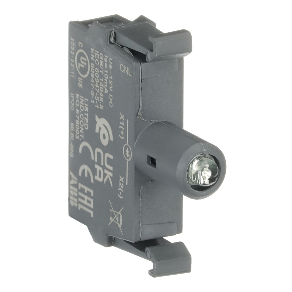 Blocco LED integrato 12V verde illuminato montaggio frontale per impianti elettrici professionali