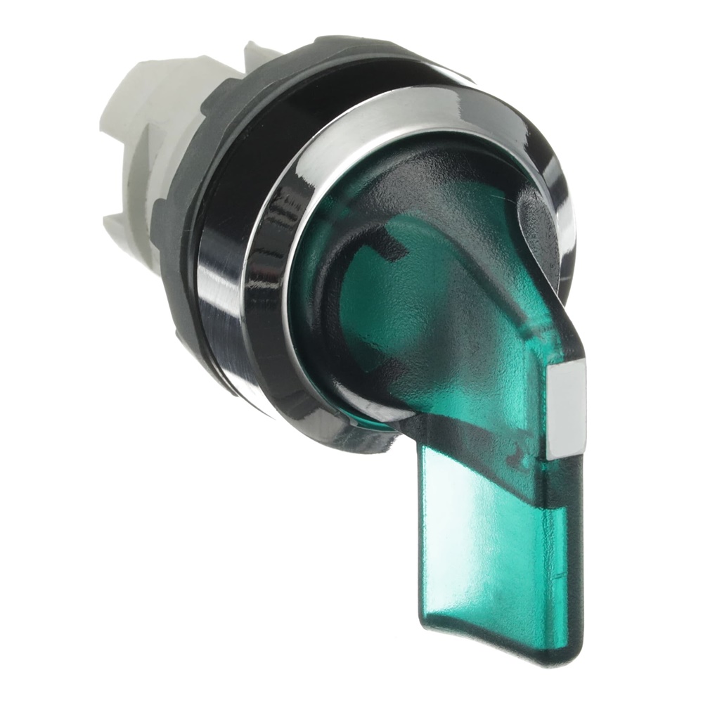 Interruttore selettore 2 posizioni leva lunga verde illuminato per impianti elettrici industriali