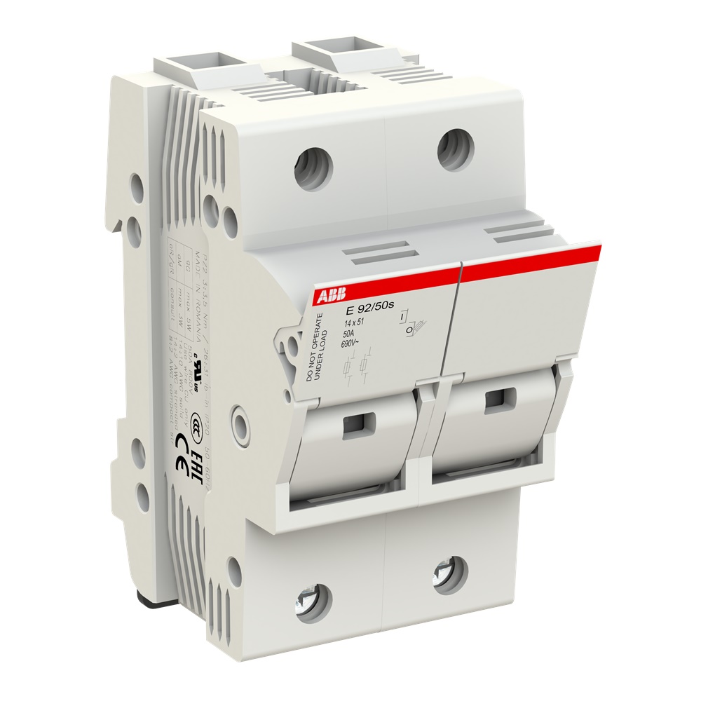 Portafusibile 2 poli E 92/50S con LED per fusibili cilindrici 50-125A protezione sovraccarico e corto circuito