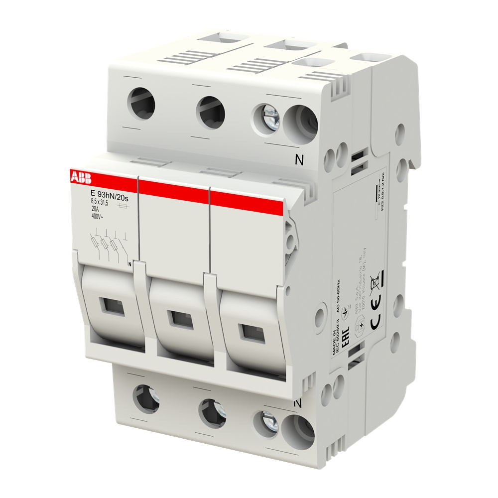 Portafusibile E 93HN/20S 3 poli + neutro con indicatore fusibile bruciato per protezione circuiti elettrici