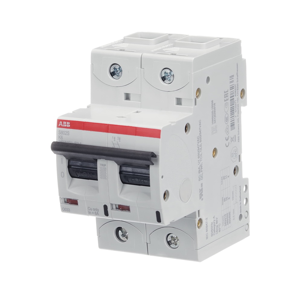 Interruttore automatico 2 poli S802S-K6 6A capacità 50kA protezione industriale e civile