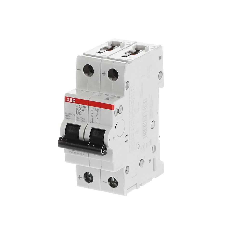 Interruttore automatico magnetotermico S202MUC 2 poli 6A tipo K per AC e DC