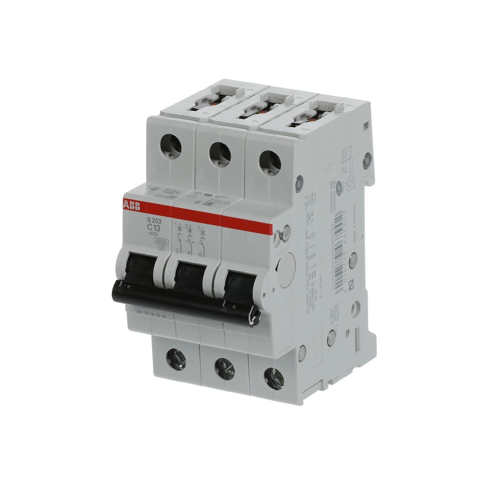 Interruttore automatico miniature S200 3 poli 13A tipo C 6kA uso residenziale e industriale