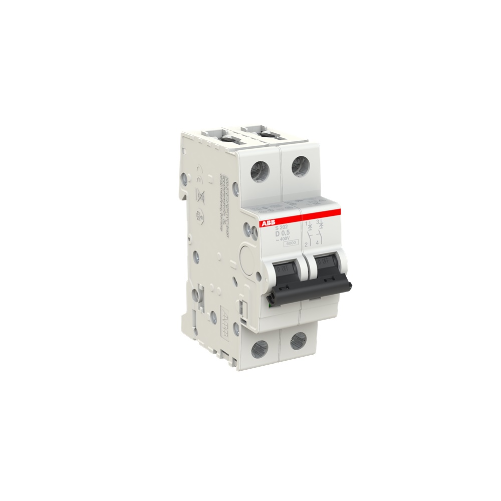 Interruttore Automatico Miniatura S200 2P 0,5A Caratteristica D 6kA Uso Residenziale Industriale