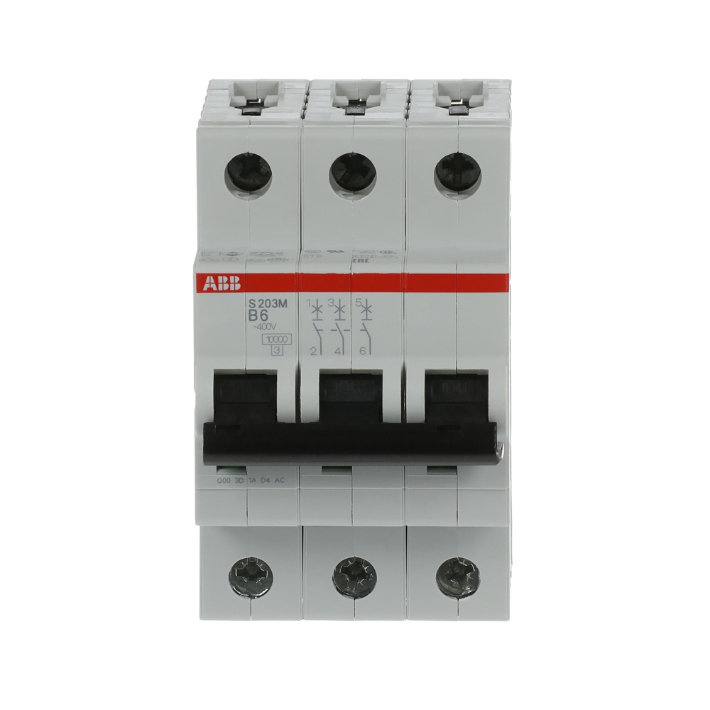 Interruttore automatico Miniature Circuit Breaker S200M 3 poli 6A caratteristica B 10kA uso residenziale e industriale