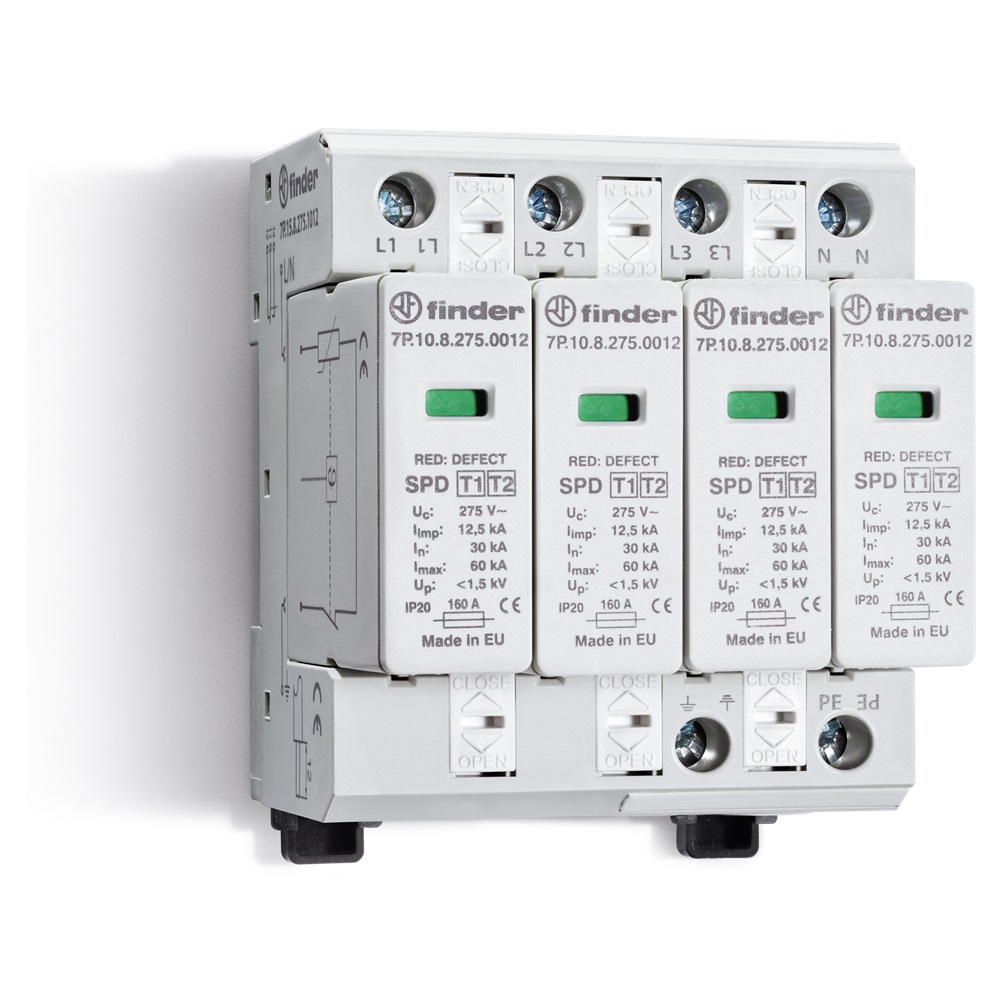 Scaricatori di sovratensione 275 V Max per SPD Tipo 1 “Low Up”, Tipo 2 (Uc) (per UN = 230-240 V AC) e Tipo 3 12.5 kA (I imp Tipo 1)