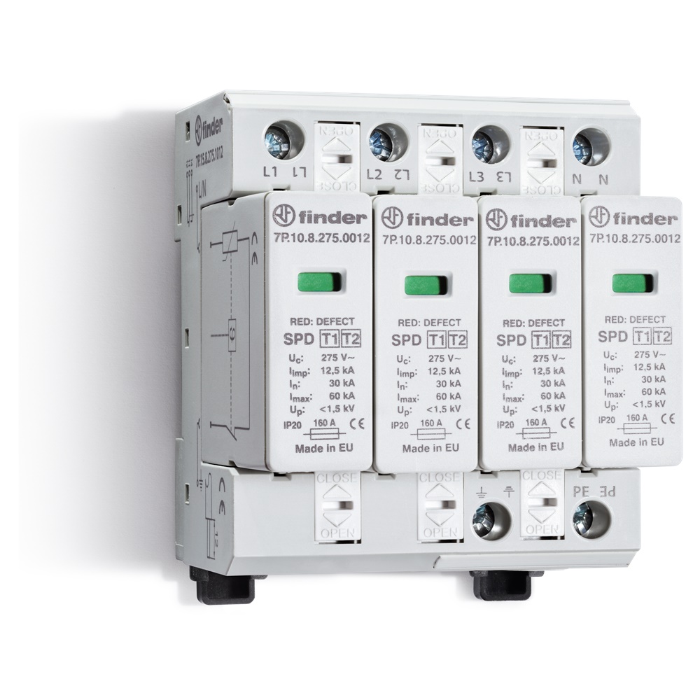SPD Classe1+2 Trifase 4P 275VAC Protezione Sovratensioni Montaggio DIN