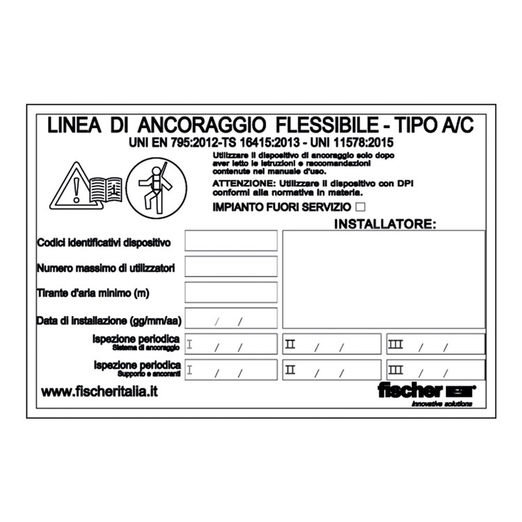 targhetta identificativa impia - Sistemi anticaduta DPI