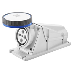 PRESA FISSA DA PARETE A 90° - IP67 - 3P+T 63A 200-250V 50/60HZ - BLU - 9H - CABLAGGIO A VITE
