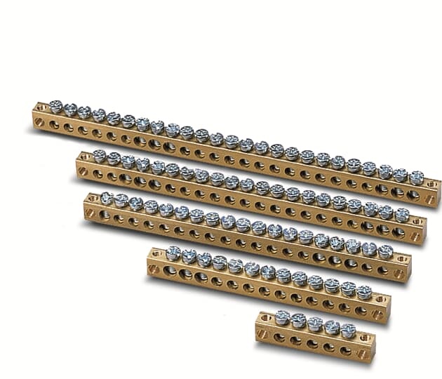 Morsetto elettrico ottone 19 fori Ø4,5mm e 6 fori Ø5,6mm per quadri elettrici
