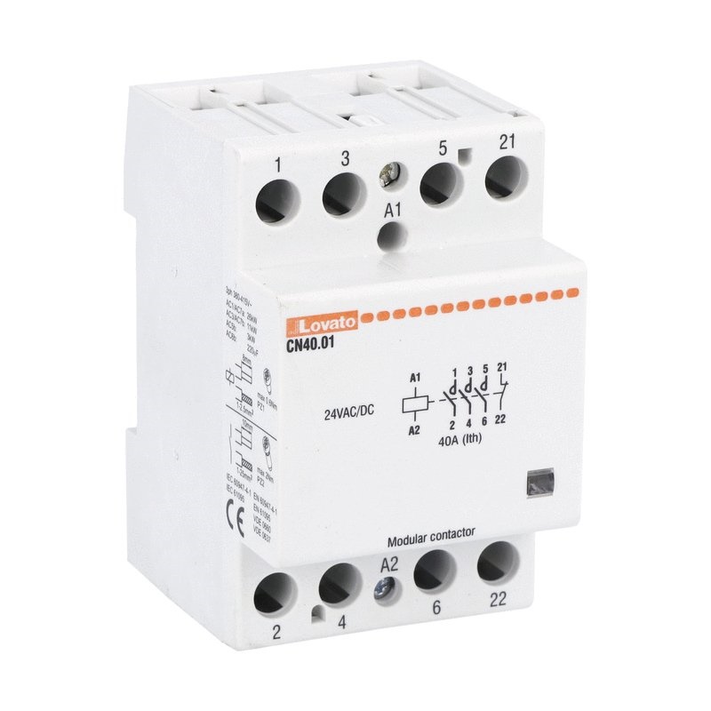Contattore modulare 40A AC1 tripolare 3 poli + 1 NC 24V per automazione elettrica