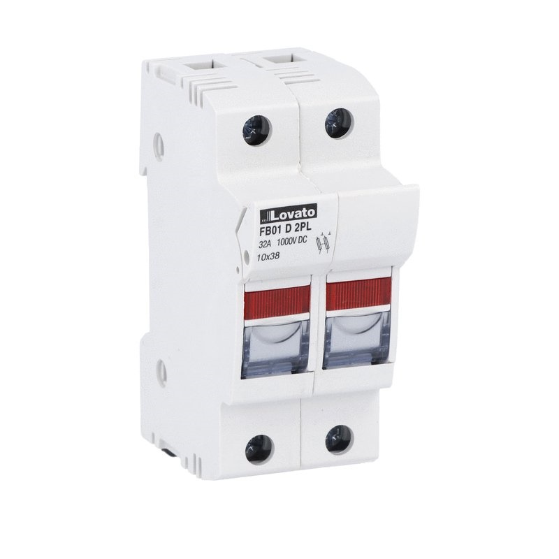 Portafusibili 2 poli 10x38 32A 1000V DC con indicatore luminoso per fotovoltaico