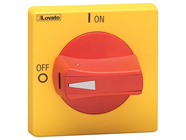 Maniglia blocco porta selettore sporgente giallo/rosso lucchettabile IP65 per quadri elettrici