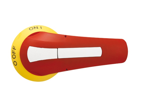 Maniglia bloccoporta giallo/rossa lucchettabile comando rotativo leva 143mm IP65 porta industriale