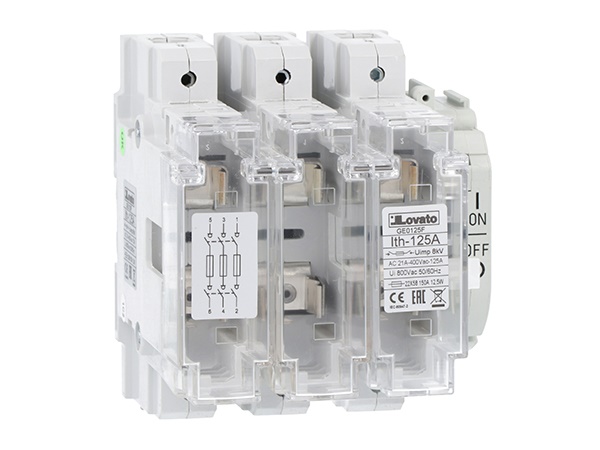 Sezionatore tripolare 125A con portafusibile NFC22x58 AC21A per impianti elettrici industriali