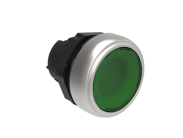Pulsante luminoso rasato verde Ø22mm serie Platinum plastica cromata per comando impulso