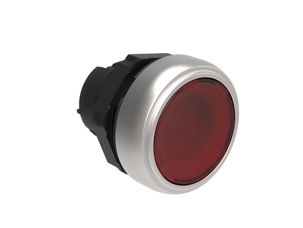Pulsante luminoso rasato rosso Ø22mm serie Platinum plastica cromata per comando impulsivo