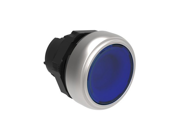 Pulsante luminoso rasato blu Ø22mm serie Platinum plastica cromata per comando impulsi