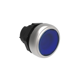 Pulsante luminoso rasato blu Ø22mm serie Platinum plastica cromata per comando impulsi