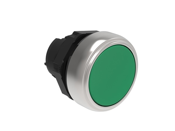 Pulsante rasato verde Ø22mm serie Platinum plastica cromata per comando impulso