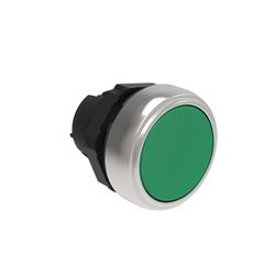 Pulsante rasato verde Ø22mm serie Platinum plastica cromata per comando impulso