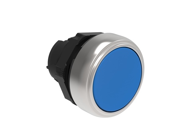 Pulsante rasato blu Ø22mm serie Platinum plastica cromata controllo impulsi