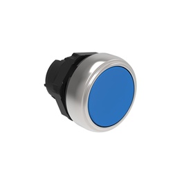Pulsante rasato blu Ø22mm serie Platinum plastica cromata controllo impulsi